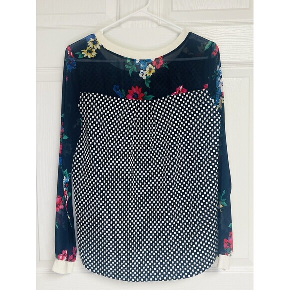 Le Lis Womens S Top Navy Floral Stripe Soft Cute Color Block Mixed Media USA - Picture 2 of 7